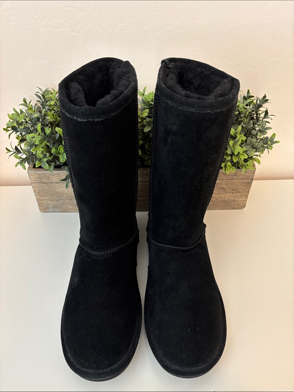 BearPaw Black Suede Women's Mid-Calf Boots